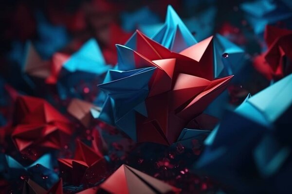 Polygonal abstract background acute-angled polygon. Futuristic polygonal geometric pattern luxury red with blue