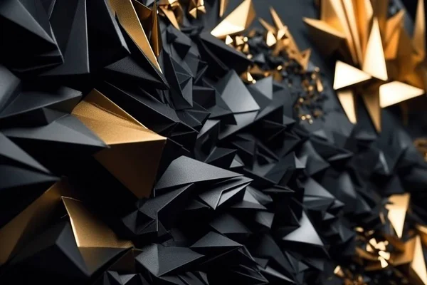 Polygonal abstract background acute-angled polygon. Futuristic polygonal geometric pattern luxury black with golden colors