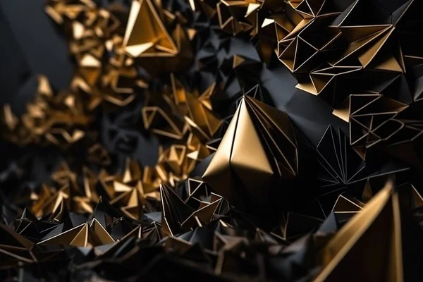 Polygonal abstract background acute-angled polygon. Futuristic polygonal geometric pattern luxury black with golden colors