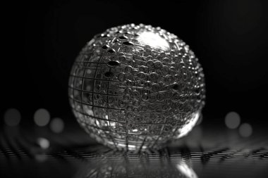 Ağ teknolojisi gümüş hareketi, bükümlerdeki parçacık akışı, çokgen küre, dijital gümüş, fütüristik soyut 3d geometrik arkaplan