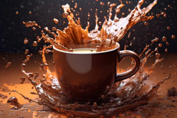 Kahverengi Kahve Fincanı Masanın Üzerinde Duran Siyah Üzerine Izole Edilmiş — Stok fotoğraf