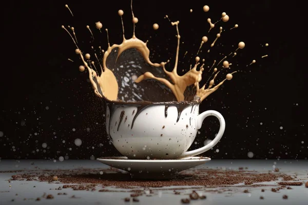 Beyaz Kahve Süt Masanın Üzerinde Duran Siyah Üzerine Izole Edilmiş — Stok fotoğraf