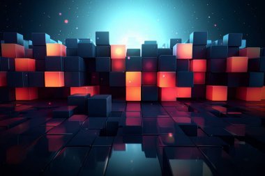 Ağ teknolojisi arka planı Soyut çok renkli çokgen şekiller, parlak minimalistik karşıt neon şekiller pürüzsüz dokular 3d tel çizimi