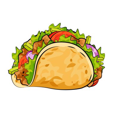 Taco sıcak Meksika fast food et ve sebze vektör gıda logosu.