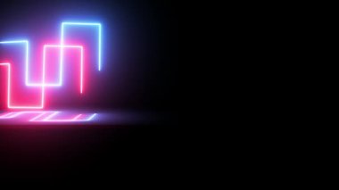 3D görüntüleme, soyut panoramik arka plan, yansımalı gerçekçi neon pembe ve mavi dalga. Neon ışığı, lazer gösterisi, dürtü, dengeleyici şeması, ultraviyole spektrum, titreşim güç hatları ve güzel video..