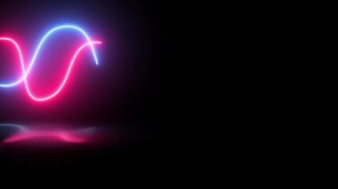 3D görüntüleme, soyut panoramik arkaplan yansımalı gerçekçi neon mavi ve kırmızı dalga. Neon ışığı, lazer gösterisi, dürtü, dengeleyici şeması, ultraviyole spektrum, titreşim güç hatları ve güzel video..