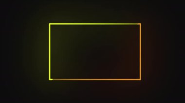 Dikdörtgen şeklinde neon ışığı. Parlak neon ışığı, aydınlatmalı dikdörtgen çerçeve. Çerçeve parlıyordu. Elektrik sembolü. A ya da CAF 'deki siyah bir duvarı işaret ediyor. Arkaplan videosu için tasarım ögesi.