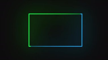 Dikdörtgen şeklinde neon ışığı. Parlak neon ışığı, aydınlatmalı dikdörtgen çerçeve. Çerçeve parlıyordu. Elektrik sembolü. A ya da CAF 'deki siyah bir duvarı işaret ediyor. Arkaplan videosu için tasarım ögesi.