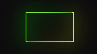 Dikdörtgen şeklinde neon ışığı. Parlak neon ışığı, aydınlatmalı dikdörtgen çerçeve. Çerçeve parlıyordu. Elektrik sembolü. A ya da CAF 'deki siyah bir duvarı işaret ediyor. Arkaplan videosu için tasarım ögesi.