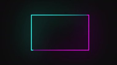 Dikdörtgen şeklinde neon ışığı. Parlak neon ışığı, aydınlatmalı dikdörtgen çerçeve. Çerçeve parlıyordu. Elektrik sembolü. A ya da CAF 'deki siyah bir duvarı işaret ediyor. Arkaplan videosu için tasarım ögesi.