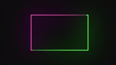 Dikdörtgen şeklinde neon ışığı. Parlak neon ışığı, aydınlatmalı dikdörtgen çerçeve. Çerçeve parlıyordu. Elektrik sembolü. A ya da CAF 'deki siyah bir duvarı işaret ediyor. Arkaplan videosu için tasarım ögesi.