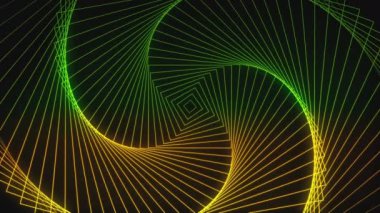 Soyut farklı renkli tasarım neon çizgileri, güzel arka plan hareket videoları. Siyah arka planda hipnotik bir tünel deseni.