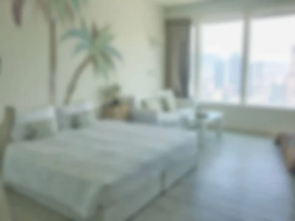 Abstrakte Unschärfe Schöne Helle Schlafzimmereinrichtung Mit Dekoration Und Großem Fenster — Stockfoto