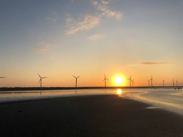 stock image Sunset view of Gaomei Wetland in Taichung, Taiwan.