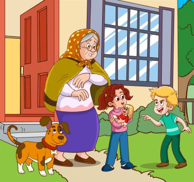 Kızgın çocuk yaşlı kadını azarlıyor.