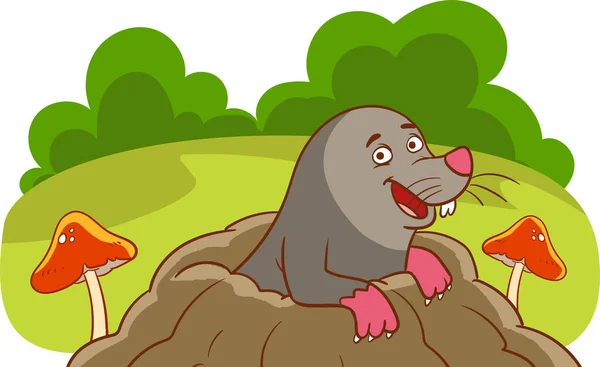 Cartoon Illustration Funny Mole Forest — Stock Vector
