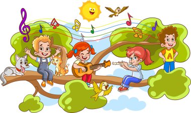 Müzik illüstrasyonu oynayan çocuklar