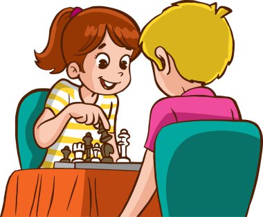 Çocuklar satranç oynuyor. vektör illüstrasyonu