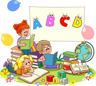 Çocuklar parkta kitap okuyorlar.
