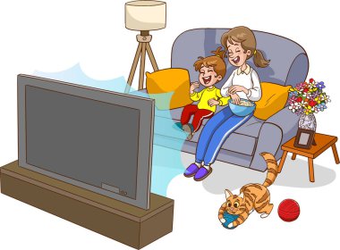 TV izleyen sevimli bir aile.