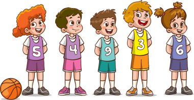 çizgi film çocukları basketbol oynuyor.