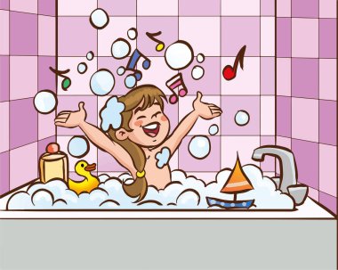 Çizgi film kızı banyo yapıyor.