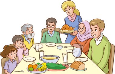 Aile birlikte yemek yiyor.