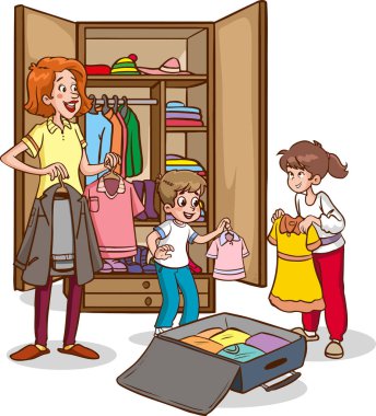 aile tatil için bavul hazırlıyor
