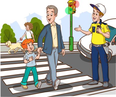 Karikatür çizen mutlu ailenin vektör çizimi.