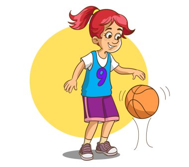 Basketbol çizgi film karakteri çizimi yapan bir kız.