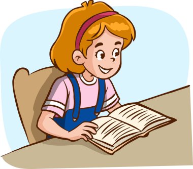Kitap okuyan bir kızın karikatür çizimi..
