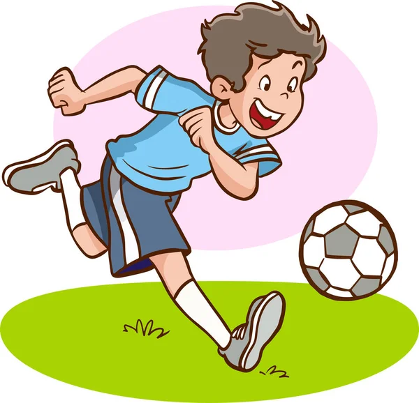 Junge Spielt Fußball Park — Stockvektor