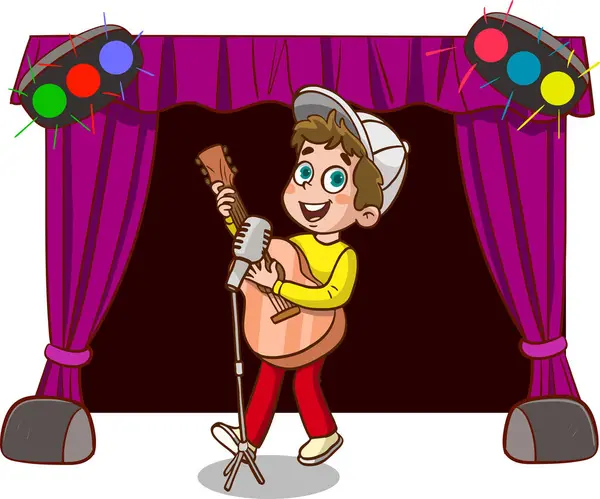 Boy Playing Guitar Cartoon Illustration — Stock Vector