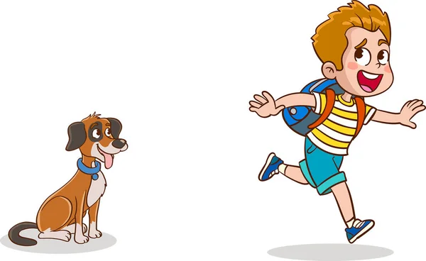 幸せな少年と犬のイラスト — ストックベクタ