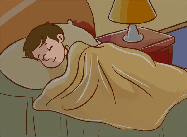 彼のベッドで寝ている少年 — ストックベクタ