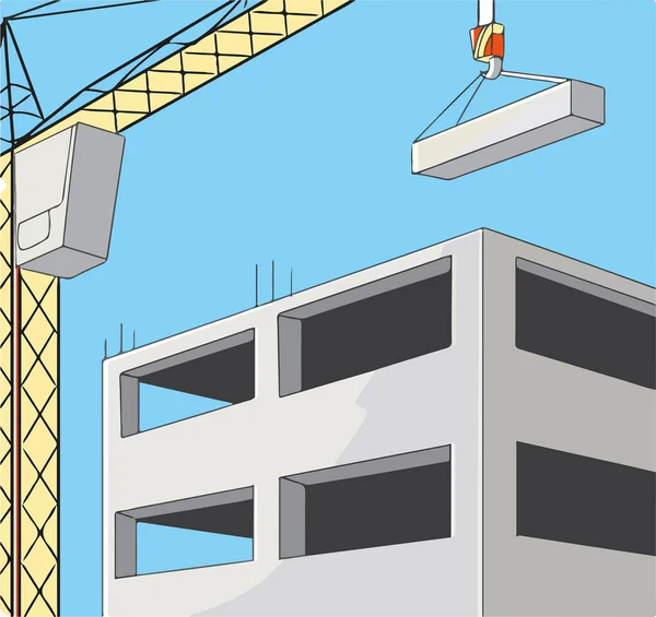 建筑起重机和在建建筑 矢量说明 — 图库矢量图片
