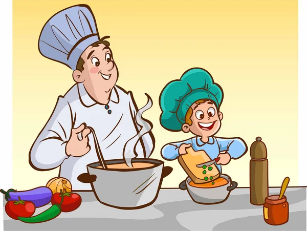 Desenho Animado Ilustração Pai Feliz Filha Cozinhar Juntos — Vetor de Stock