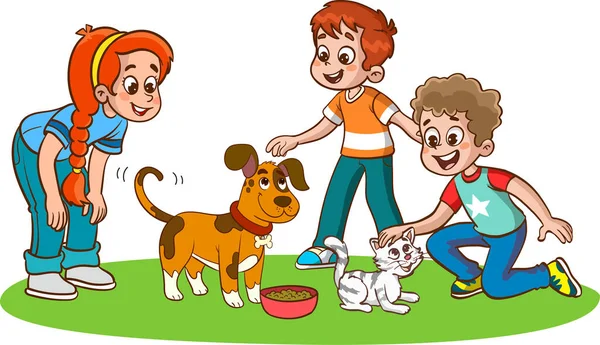 Kinder Spielen Mit Haustieren — Stockvektor