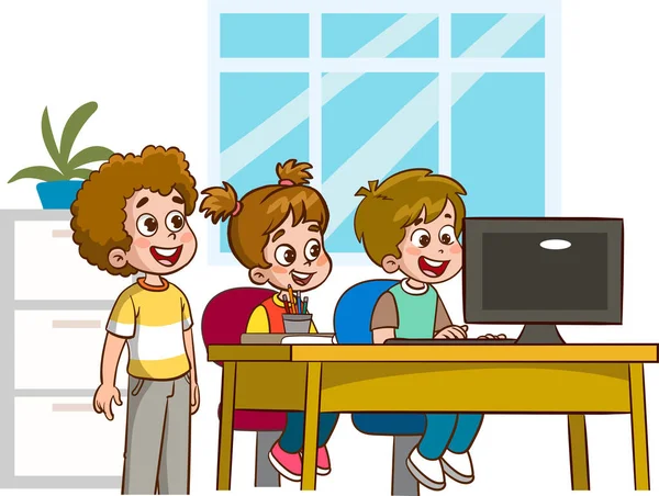 Three Kids Classroom Illustration — Stock Vector