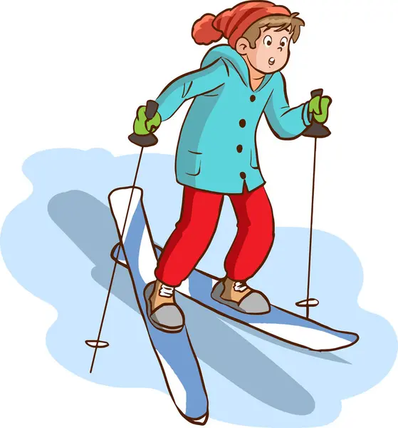 Homem Dos Desenhos Animados Com Esqui Esqui — Vetor de Stock