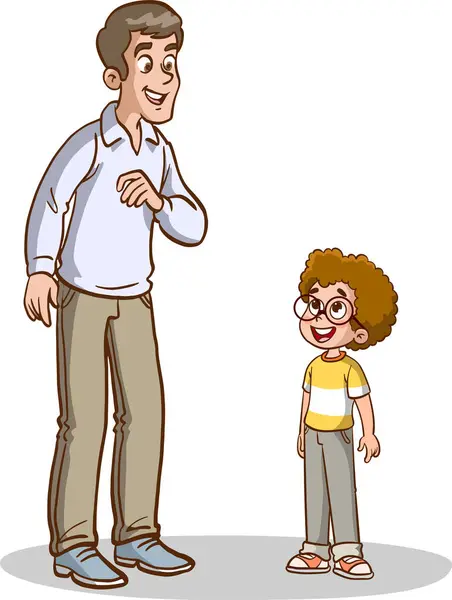 一个父亲和儿子聊天的卡通画 — 图库矢量图片