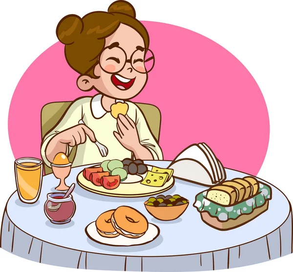 Flicka Äter Frukost — Stock vektor