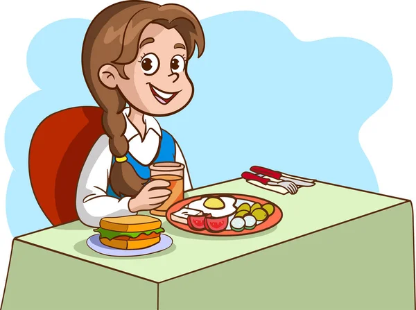 Uma Ilustração Crianças Tomando Café Manhã — Vetor de Stock