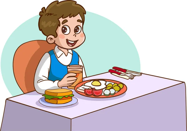 Uma Ilustração Crianças Tomando Café Manhã — Vetor de Stock