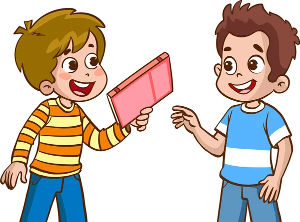 Children Giving Book Friend — Stock Vector