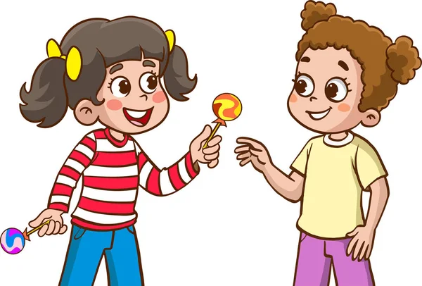 Children Giving Candy Friend — Stock Vector