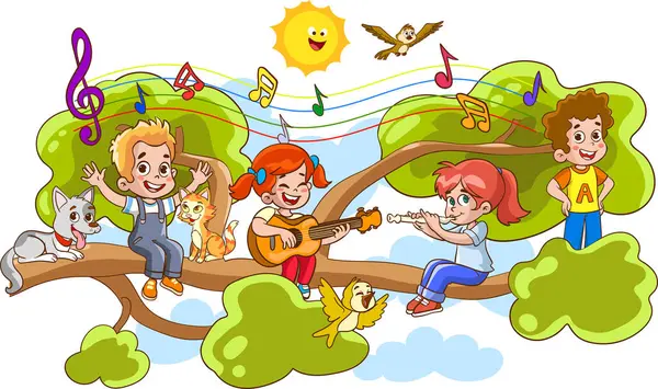 Діти Грають Музичну Ілюстрацію — стоковий вектор