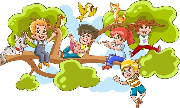 Ilustração Crianças Brincando Parque Fundo Branco — Vetor de Stock