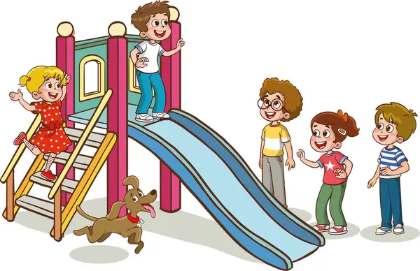 Illustration Eines Glücklichen Kindes Das Auf Dem Spielplatz Spielt — Stockvektor