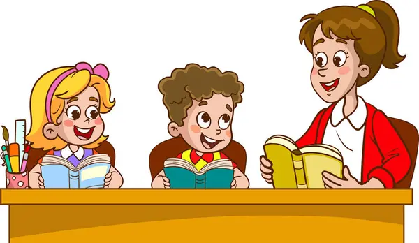 Children Reading Book — Stock Vector